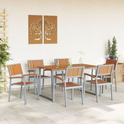 Berkfield Home Garden Dining Set Set of 7 Grey, Wood Metal Sturdy in Grey - thumbnail 4