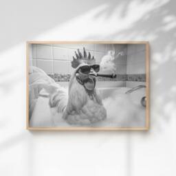 60 SECOND MAKEOVER Chicken Smoking A Cigar In The Bath Quirky Animal Print - Size: A4 - thumbnail 1