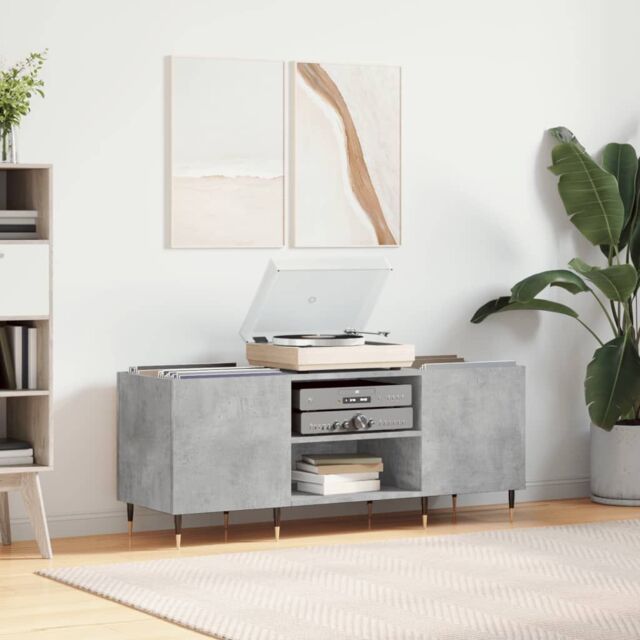Berkfield Home Record Cabinet Concrete Grey 121x38x48 cm Engineered Wood - Size: 121 x 38 x 48 cm - image 1