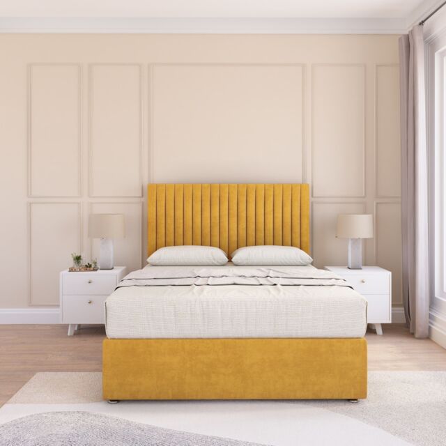 Sloomy Manhattan Plush Velvet Memory Foam Bed Set With No Drawers, Mattress & Headboard in Gold - Size: King - image 1