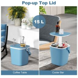 Costway 15L Outdoor Cool Bar Table Patio Cooler Side Table with Lift Top Lid in Blue - thumbnail 4