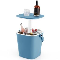 Costway 15L Outdoor Cool Bar Table Patio Cooler Side Table with Lift Top Lid in Blue - thumbnail 1