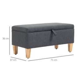 Wyld Haus Cose Linen Look Dark Grey Storage Ottoman Padded Seat & Wooden Legs - thumbnail 4