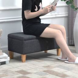 Wyld Haus Cose Linen Look Dark Grey Storage Ottoman Padded Seat & Wooden Legs - thumbnail 8