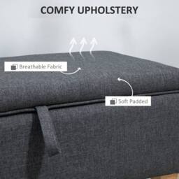 Wyld Haus Cose Linen Look Dark Grey Storage Ottoman Padded Seat & Wooden Legs - thumbnail 6