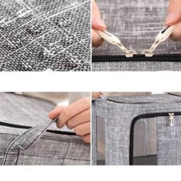 KORVIXA 3-Pack 66L Foldable Storage Box Thick Fabric & Steel Frame in Grey - Size: 500mm - thumbnail 5