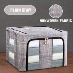 KORVIXA 3-Pack 66L Foldable Storage Box Thick Fabric & Steel Frame in Grey - Size: 500mm - thumbnail 4
