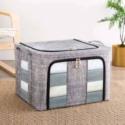KORVIXA 3-Pack 66L Foldable Storage Box Thick Fabric & Steel Frame in Grey - Size: 500mm - thumbnail 3