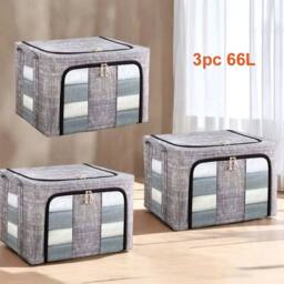 KORVIXA 3-Pack 66L Foldable Storage Box Thick Fabric & Steel Frame in Grey - Size: 500mm - thumbnail 6