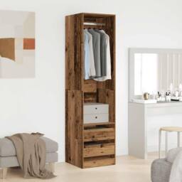 Berkfield Home Wardrobe Old Wood 50x50x200 cm Engineered Wood in Brown - Size: 50 x 50 x 200 cm - thumbnail 3