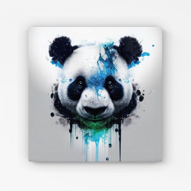 "Warren Reed - Designer Panda Face Splashart Light Background Canvas in Blue - Size: W30"" x H30""" - image 1