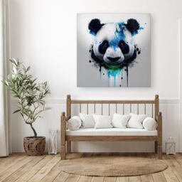 "Warren Reed - Designer Panda Face Splashart Light Background Canvas in Blue - Size: W30"" x H30""" - thumbnail 3