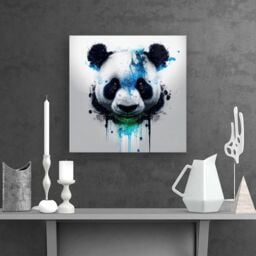 "Warren Reed - Designer Panda Face Splashart Light Background Canvas in Blue - Size: W30"" x H30""" - thumbnail 2