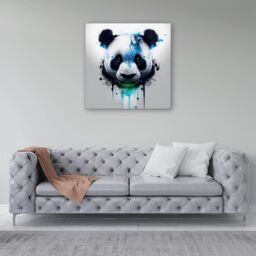 "Warren Reed - Designer Panda Face Splashart Light Background Canvas in Blue - Size: W30"" x H30""" - thumbnail 4