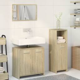 Berkfield Home 3 Piece Bathroom Furniture Set Sonoma Oak Engineered Wood in Light Tan - thumbnail 3