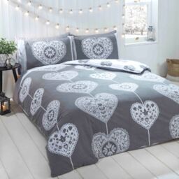 Rapport Home Scandi Heart Pure Cotton Duvet Cover Set with Pillowcase in Grey - Size: Double - thumbnail 1