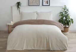 Smart Living Luxury Super Soft & Reversible Teddy Fleece Duvet Cover & Pillowcase in Cream - Size: King - thumbnail 1