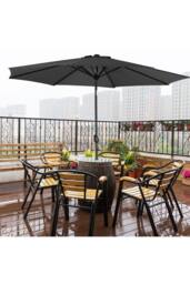 H&O Direct 3M Rotating Parasol for Outdoor Sunshade & Rain with Resin Decorative Base in Black - thumbnail 3