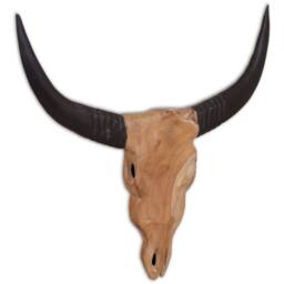 Berkfield Home Wall-Mounted Bull Skull Sculpture Teak 69x6x60 cm in Brown - Size: 69 x 6 x 60 cm - thumbnail 1