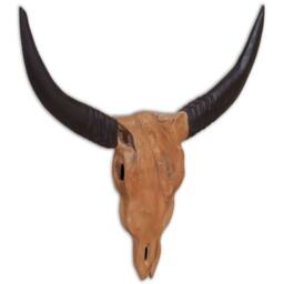 Berkfield Home Wall-Mounted Bull Skull Sculpture Teak 69x6x60 cm in Brown - Size: 69 x 6 x 60 cm - thumbnail 2