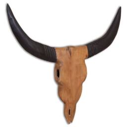 Berkfield Home Wall-Mounted Bull Skull Sculpture Teak 69x6x60 cm in Brown - Size: 69 x 6 x 60 cm - thumbnail 4