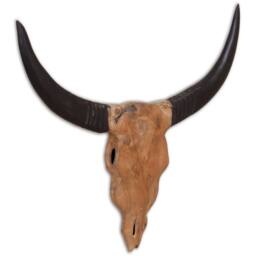 Berkfield Home Wall-Mounted Bull Skull Sculpture Teak 69x6x60 cm in Brown - Size: 69 x 6 x 60 cm - thumbnail 3