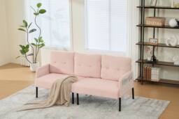 HomeTouch Modern 3 Seater Double Sofa with Side Pockets & Armrests Loveseat in Pink - thumbnail 2