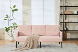 HomeTouch Modern 3 Seater Double Sofa with Side Pockets & Armrests Loveseat in Pink