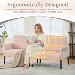 HomeTouch Modern 3 Seater Double Sofa with Side Pockets & Armrests Loveseat in Pink - thumbnail 6