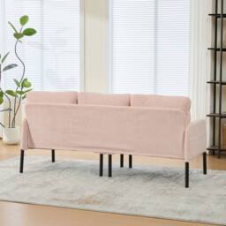 HomeTouch Modern 3 Seater Double Sofa with Side Pockets & Armrests Loveseat in Pink - thumbnail 3