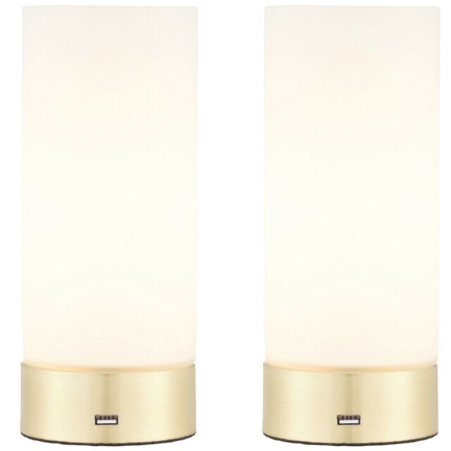 Loops 2 PACK - Touch Dimmable Table Lamp Brass & Frosted Glass Shade Light USB Charger in Clear - image 1