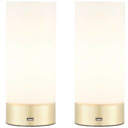 Loops 2 PACK - Touch Dimmable Table Lamp Brass & Frosted Glass Shade Light USB Charger in Clear - thumbnail 1