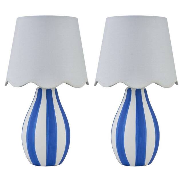 First Choice Lighting Set of 2 Connie - Blue & White Stripe Ceramic Table Lamps - image 1