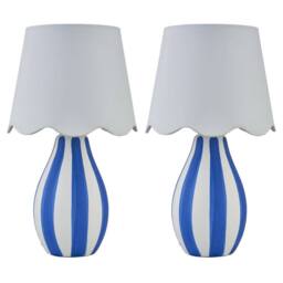 First Choice Lighting Set of 2 Connie - Blue & White Stripe Ceramic Table Lamps - thumbnail 1