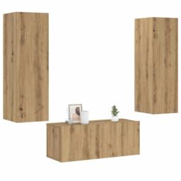 Berkfield Home Wall Mounted TV cabinets 3 pcs Artisan Oak Engineered Wood in Brown - thumbnail 1