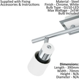 Loops 2 PACK Wall 2 Spot Light Colour Chrome Plated White Steel GU10 2x5W Included - thumbnail 2