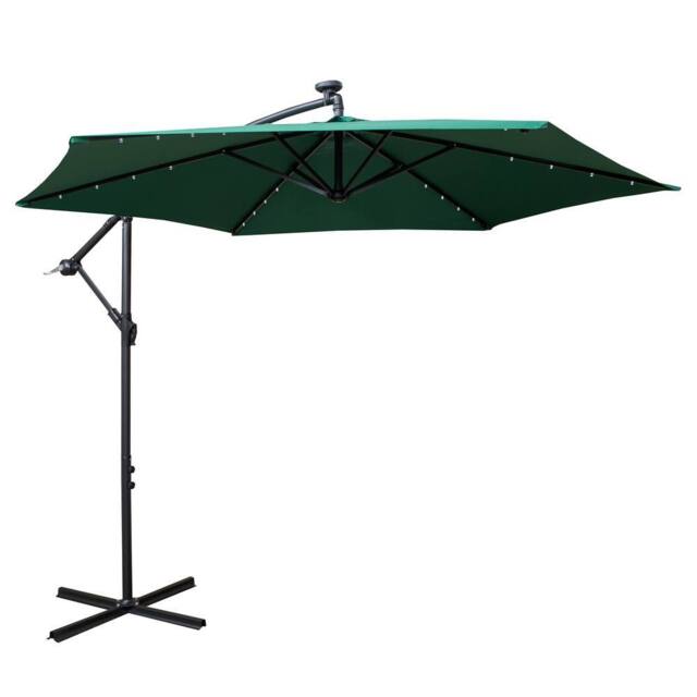 Samuel Alexander Green Cantilever Lit Banana Garden Parasol, Crank Handle & Solar LEDs - image 1