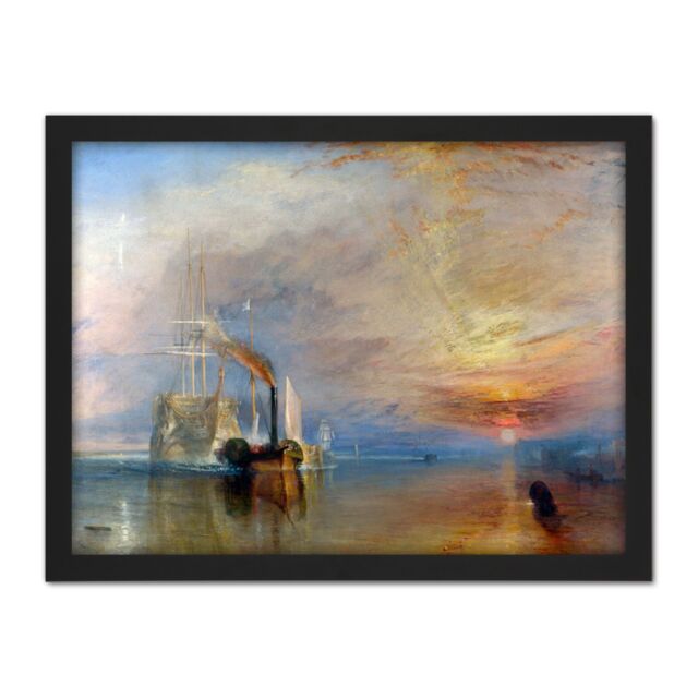 "Artery8 Wall Art Print Turner The Fighting Temeraire Ship Painting Large Framed Wall Décor Art in Light Oak - Size: W18"" x H24""" - image 1