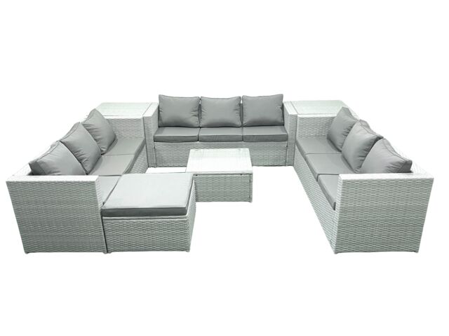 Fimous Rattan Garden Outdoor Furniture Set 10 Seater Rattan Garden Sofa Set with Big Footstool 2 Side Tables Light Grey Mixed - image 1