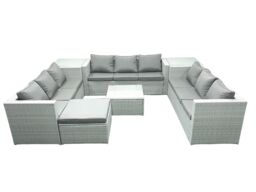 Fimous Rattan Garden Outdoor Furniture Set 10 Seater Rattan Garden Sofa Set with Big Footstool 2 Side Tables Light Grey Mixed - thumbnail 1