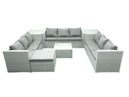 Fimous Rattan Garden Outdoor Furniture Set 10 Seater Rattan Garden Sofa Set with Big Footstool 2 Side Tables Light Grey Mixed - thumbnail 2