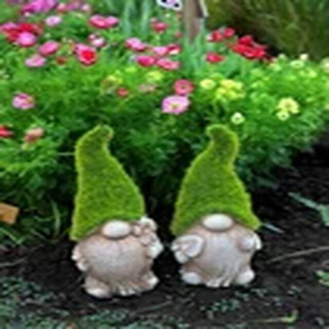 EONLION 2PCS FLOCKED GARDEN GONK GNOME ORNAMENT 2 DESIGNS DECOR PATIO in Green - image 1