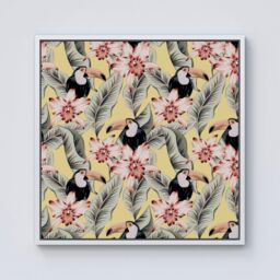 Warren Reed - Designer Toucans, Orchids & Palm Leaves Framed Canvas in Off-White - Size: w10 inch x h10 inch - thumbnail 1