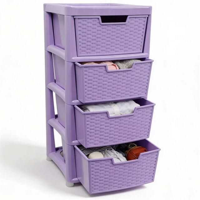 VOGREX 4 Tier Plastic Organizer Cabinet in Lilac Rattan Style in Purple - image 1