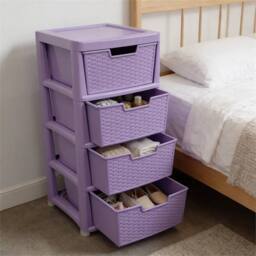 VOGREX 4 Tier Plastic Organizer Cabinet in Lilac Rattan Style in Purple - thumbnail 3