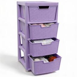 VOGREX 4 Tier Plastic Organizer Cabinet in Lilac Rattan Style in Purple