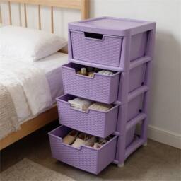 VOGREX 4 Tier Plastic Organizer Cabinet in Lilac Rattan Style in Purple - thumbnail 5