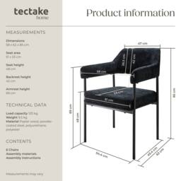 tectake Armchair Doe Set Of 6 - Woven Fabric Black/Black in Black - Size: 6 Pack - thumbnail 6