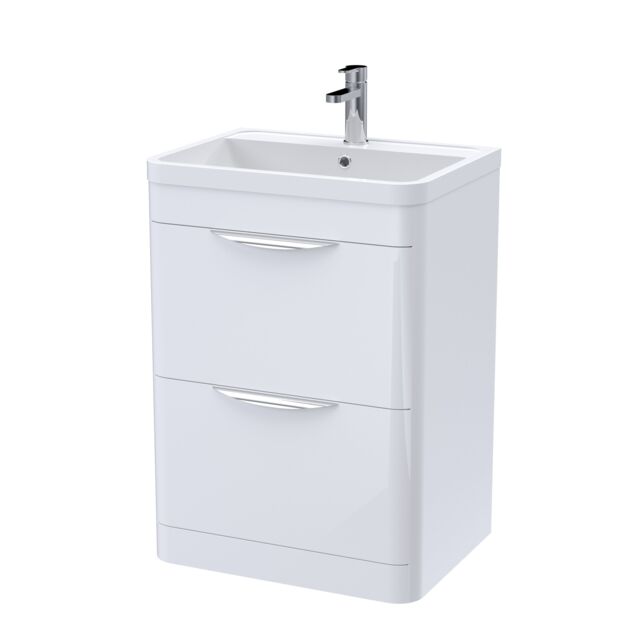 Balterley Bathroom Floor Standing 2 Drawer Vanity Unit Basin, Gloss White, 550mm in White - image 1