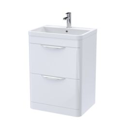 Balterley Bathroom Floor Standing 2 Drawer Vanity Unit Basin, Gloss White, 550mm in White - thumbnail 1
